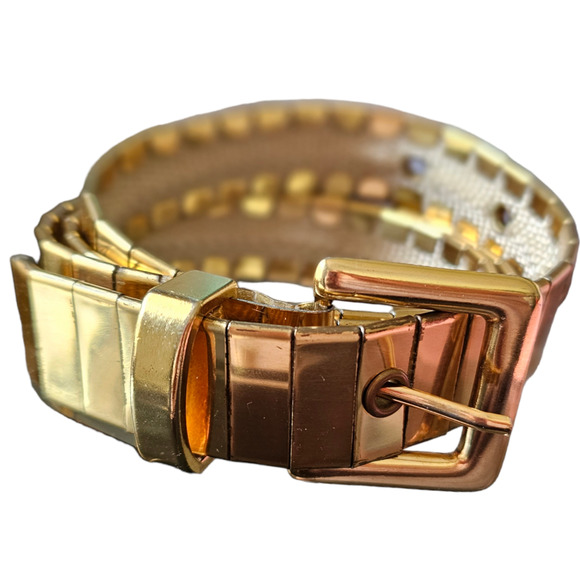 Vintage Gold Metallic Shiny fish scale skinny belt  70s disco glam women\'s M 35\